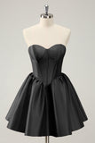 Simple Fuchsia A Line Strapless Corset Short Homecoming Dress