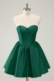 Simple Fuchsia A Line Strapless Corset Short Homecoming Dress