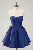 Simple Fuchsia A Line Strapless Corset Short Homecoming Dress