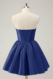 Simple Fuchsia A Line Strapless Corset Short Homecoming Dress