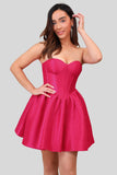 Simple Fuchsia A Line Strapless Corset Short Homecoming Dress