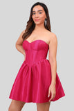 Simple Fuchsia A Line Strapless Corset Short Homecoming Dress
