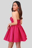 Fuchsia A Line Sweetheart Corset Satin Cute Homecoming Dress