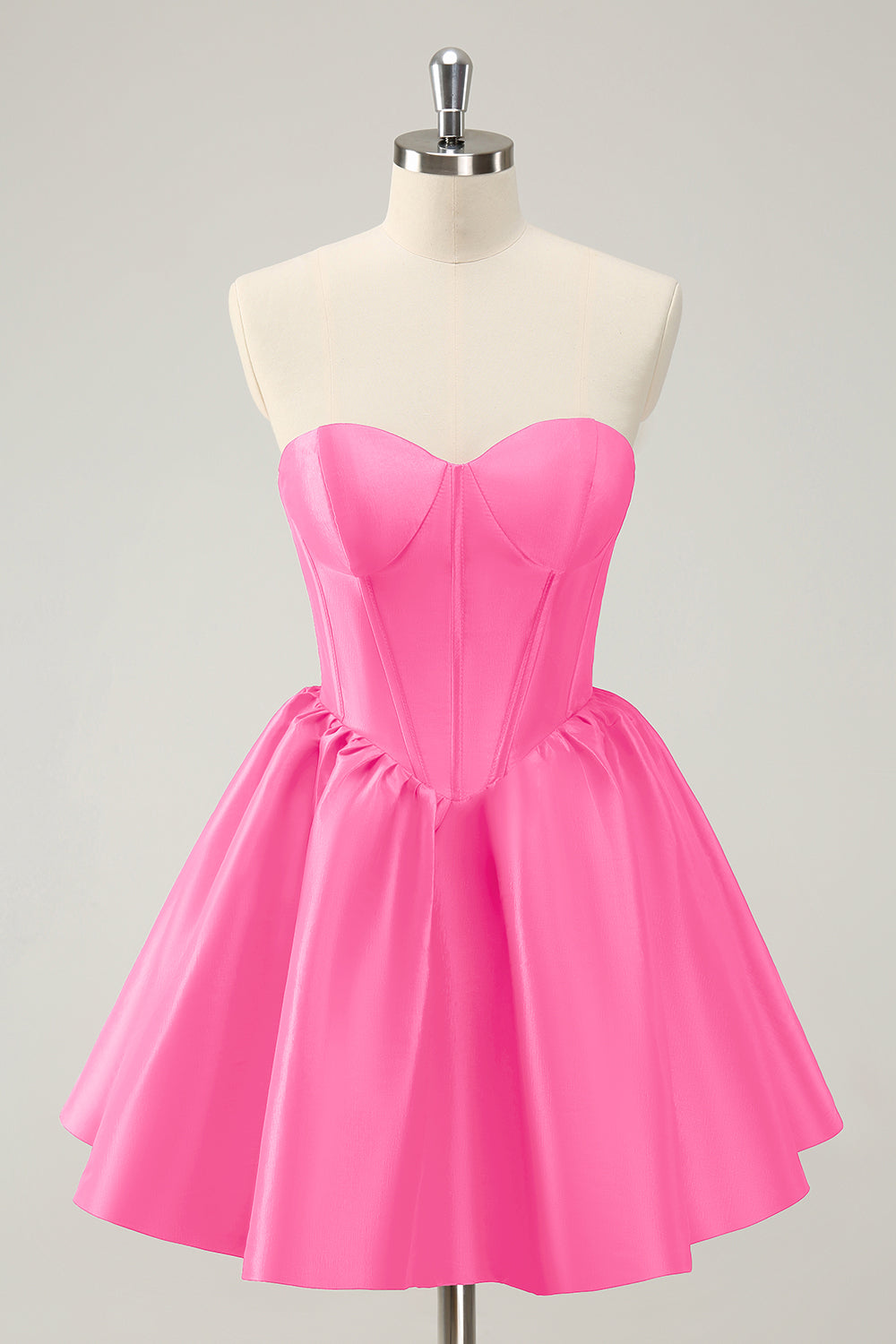 Simple Fuchsia A Line Strapless Corset Short Homecoming Dress