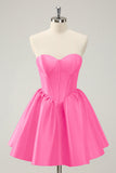 Simple Fuchsia A Line Strapless Corset Short Homecoming Dress