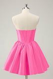 Simple Fuchsia A Line Strapless Corset Short Homecoming Dress