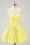 Simple Fuchsia A Line Strapless Corset Short Homecoming Dress