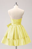 Fuchsia A-Line Strapless Ruffle Short Homecoming Dress with Bow