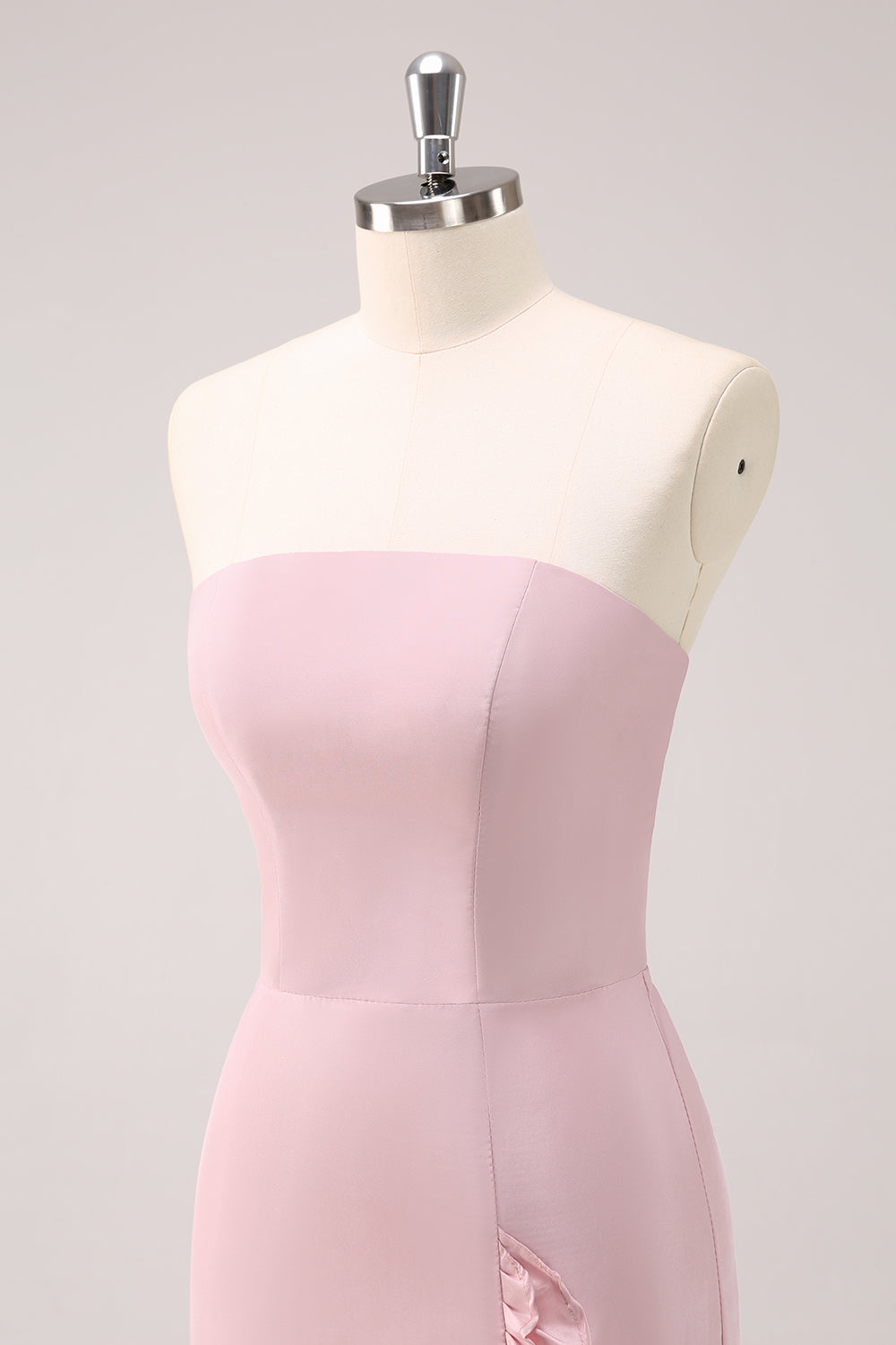 Zapakasa Women Pink Bridesmaid Dress Strapless Asymmetrical Ruffled Mermaid Satin Wedding Guest Dress Zapakasa Women Pink Bridesmaid Dress Strapless Asymmetrical Ruffled Mermaid Satin Wedding Guest Dress