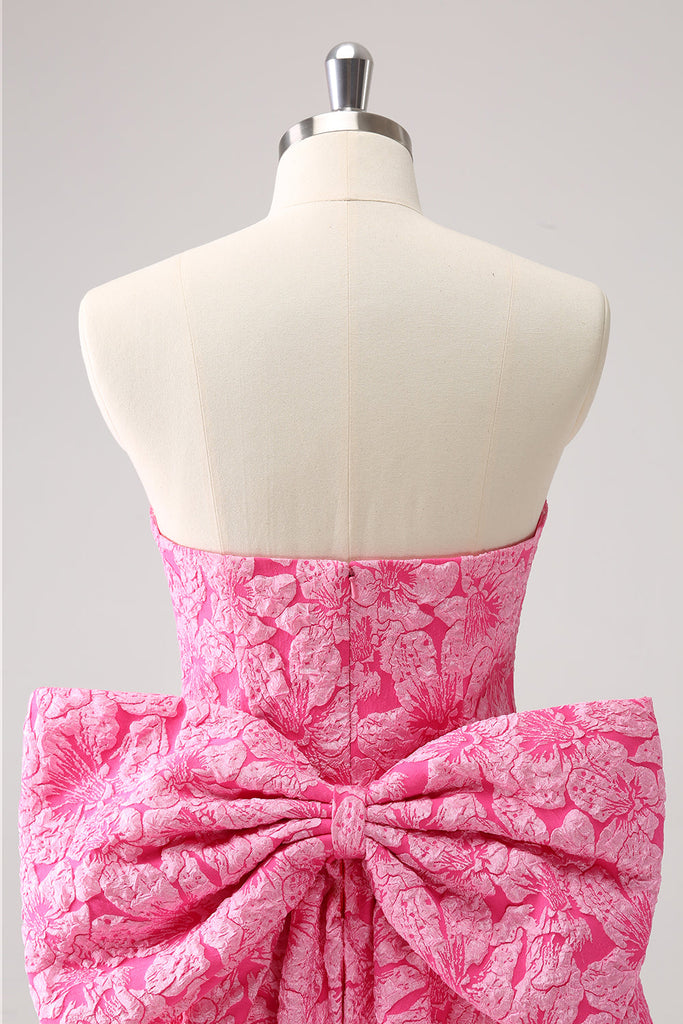 A-Line Fuchsia Homecoming Dresses Strapless Tiered Tulle Short Cocktail Dresses with Keyhole
