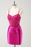 Fuchsia Corset Tight Short Homecoming Dress with Beadings