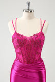 Fuchsia Corset Tight Short Homecoming Dress with Beadings