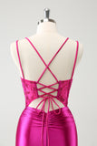 Fuchsia Corset Tight Short Homecoming Dress with Beadings