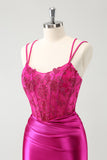 Fuchsia Corset Tight Short Homecoming Dress with Beadings