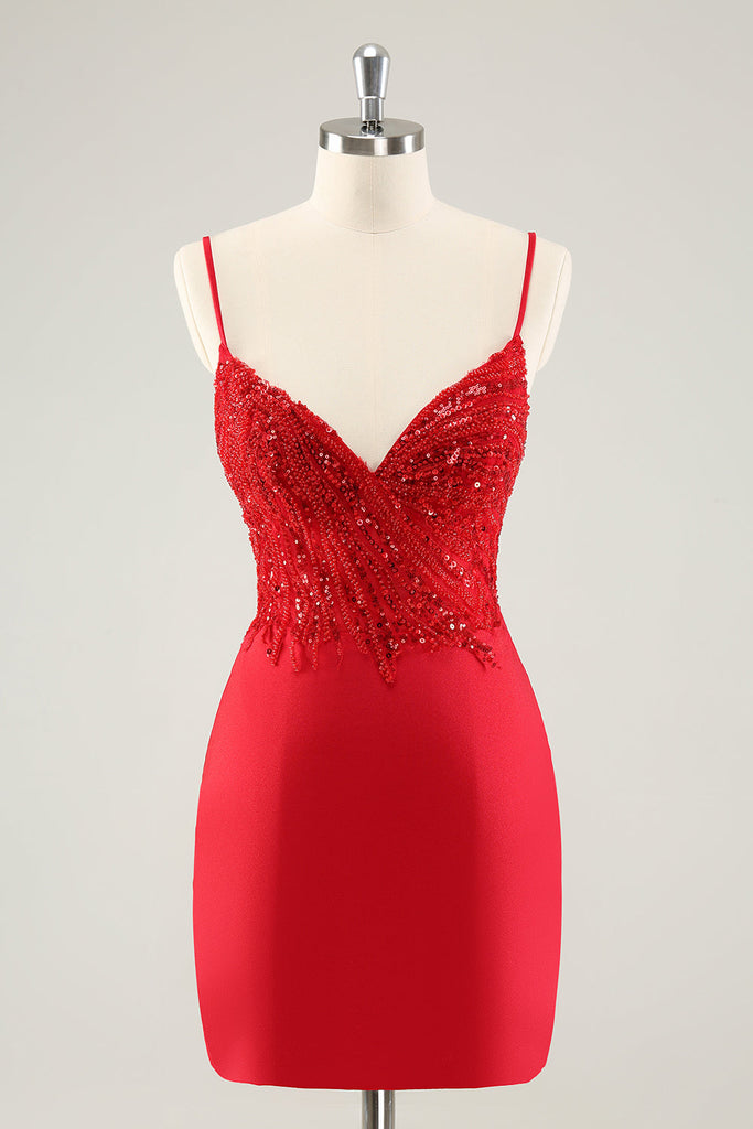 Sexy Red Spaghetti Straps Birthday Dresses Bodycon Homecoming Dress cc1866