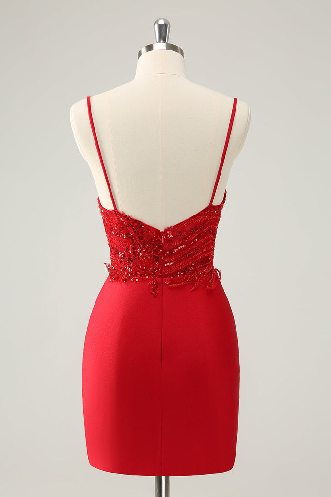 Sparky Red Bodycon Strapless Short Homecoming Dress with Beading