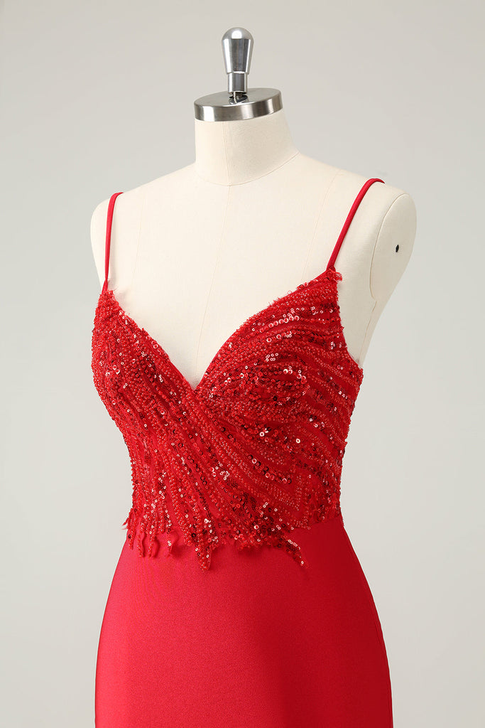 Sparky Red Bodycon Strapless Short Homecoming Dress with Beading main image 1