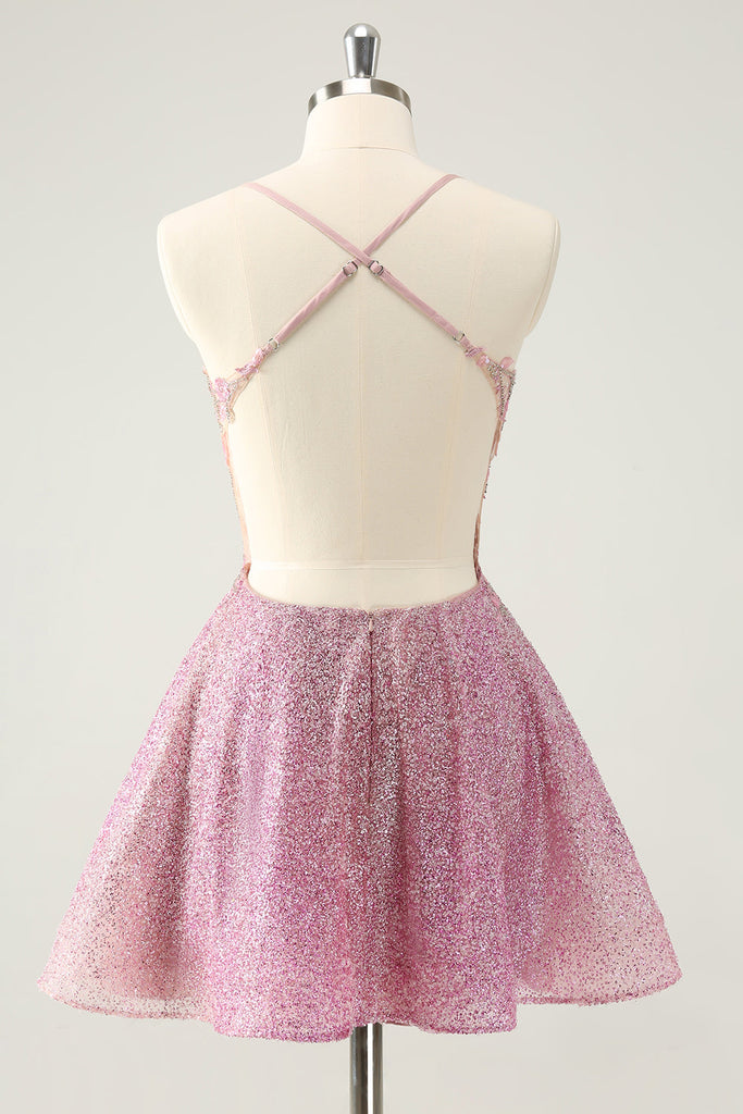 Simple Pink Strapless Layered A Line Homecoming Dress Short Party Dress cc3283 main image 0