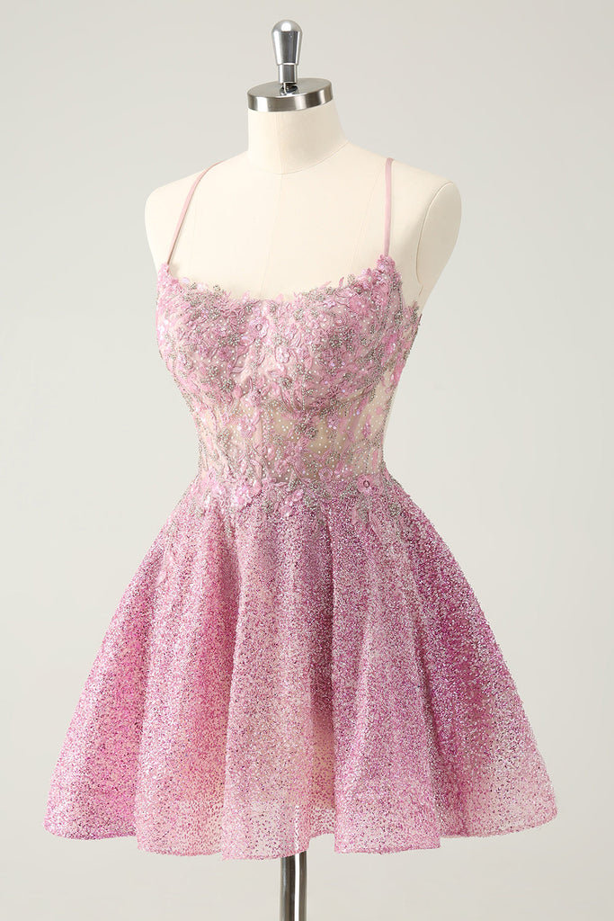 Vintage Pink Applique Beaded A-Line Short Party Dress Cocktail Dress Homecoming Dress DP6516 main image 1