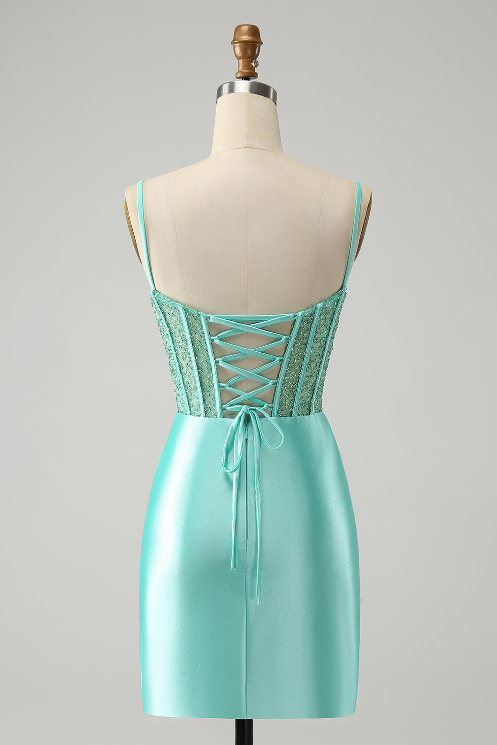 Zapakasa Women Light Green Homecoming Dress with Slit Spaghetti Straps