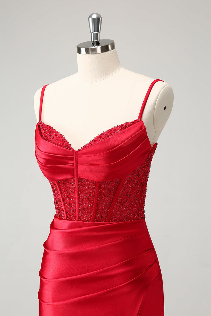 Golden Bodycon Spaghetti Straps Corset Lace Up Back Homecoming Dress with Sequins