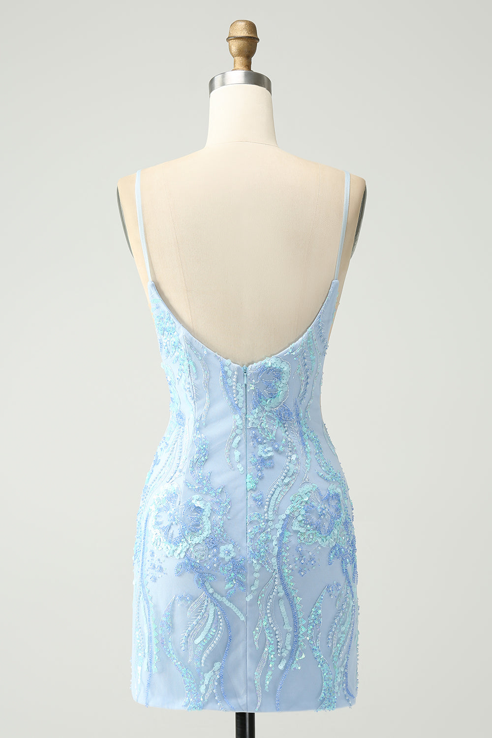 Zapakasa Women Light Blue Tight Homecoming Dress with Sequins Spaghetti Straps Short Cocktail Dress Zapakasa Women Light Blue Tight Homecoming Dress with Sequins Spaghetti Straps Short Cocktail Dress