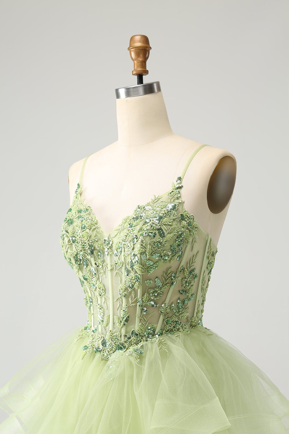 light green short prom dress A-Line V-Neck Sage Green Pleated Short Homecoming Dress Sage Green / 14