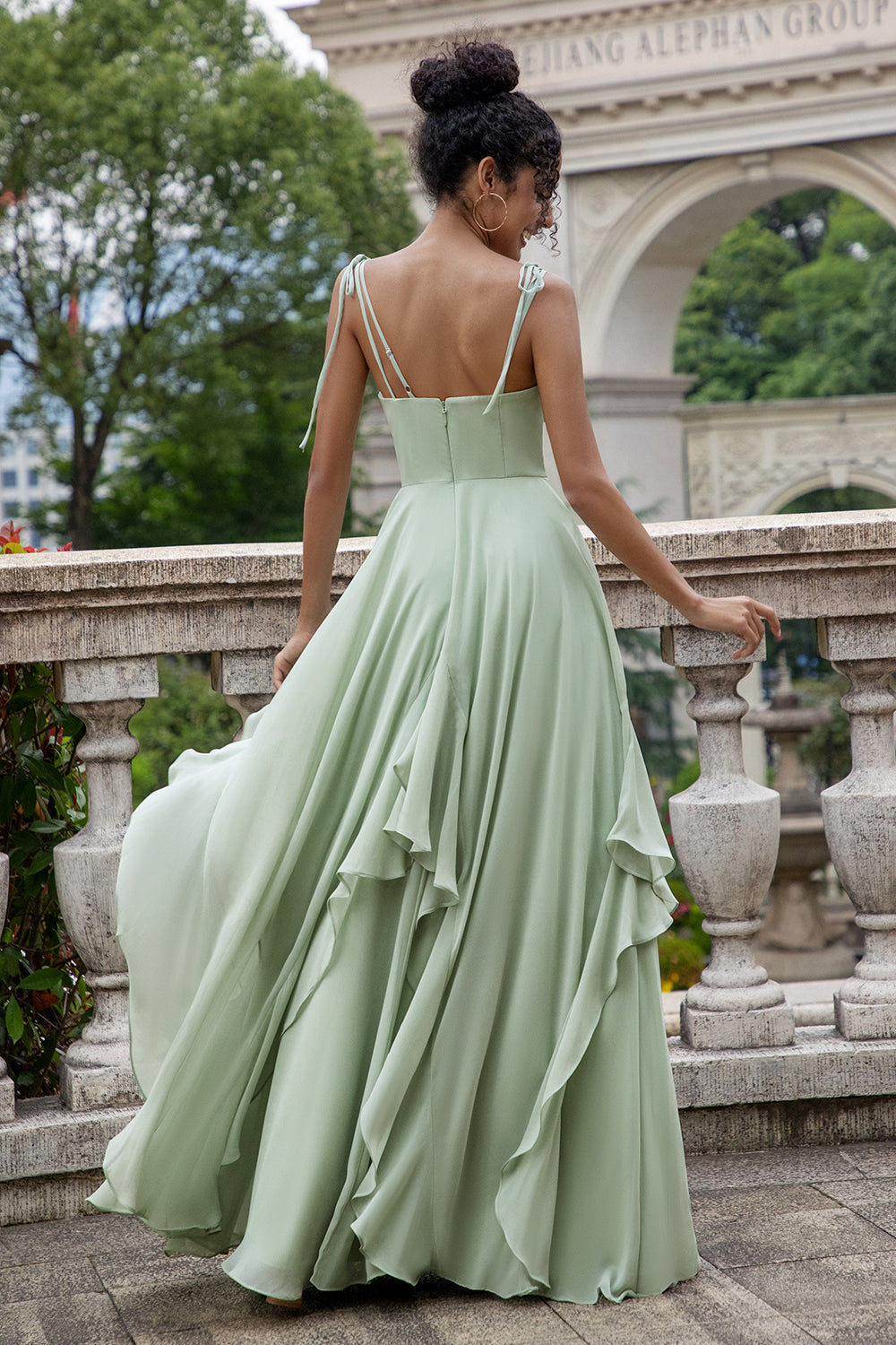 long bridesmaid dresses with ruffles Tiered Ruffles A-line Print Chiffon Bridesmaid Dress