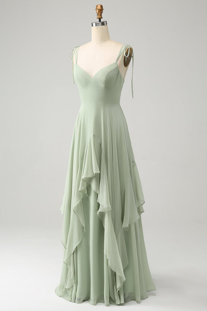 Royal Blue A-Line Spaghetti Straps Pleated Chiffon Bridesmaid Dress with Slit main image 0
