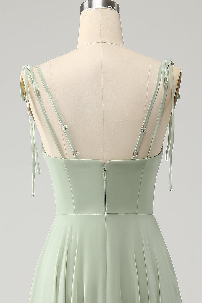 Spaghetti Straps Chiffon Long Bridesmaid Dresses with Ruffles, Unique Bridesmaid Dress UQ2366