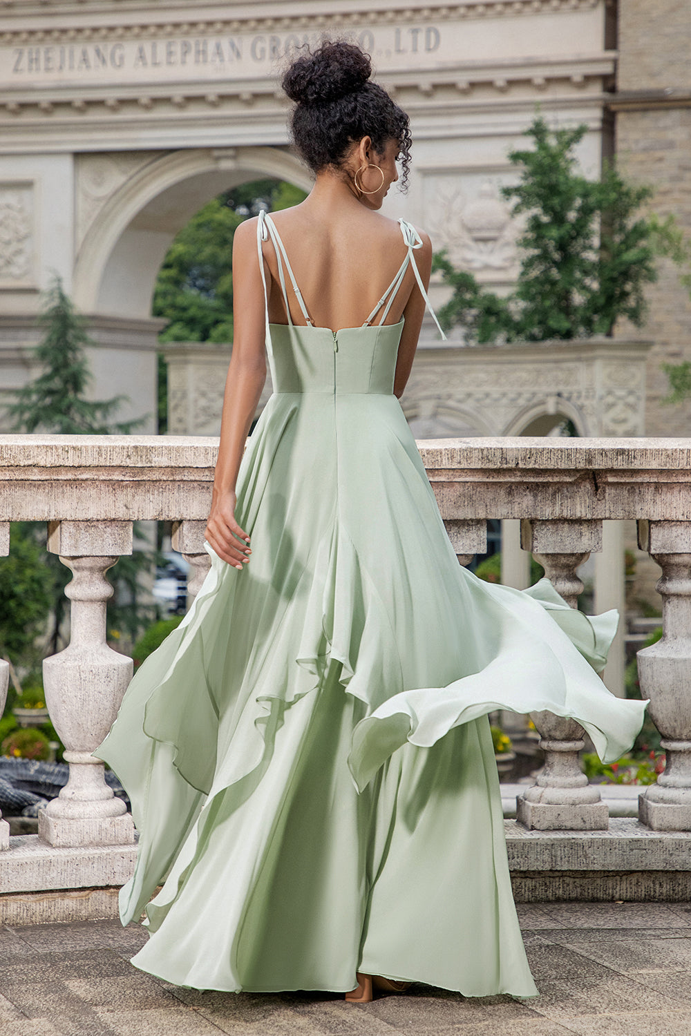 Zapakasa Women Matcha Chiffon Bridesmaid Dress with Ruffles A Line Spaghetti Straps Wedding Party Dress, Matcha / US24W Zapakasa Women Matcha Chiffon Bridesmaid Dress with Ruffles A Line Spaghetti Straps Wedding Party Dress, Matcha / US24W