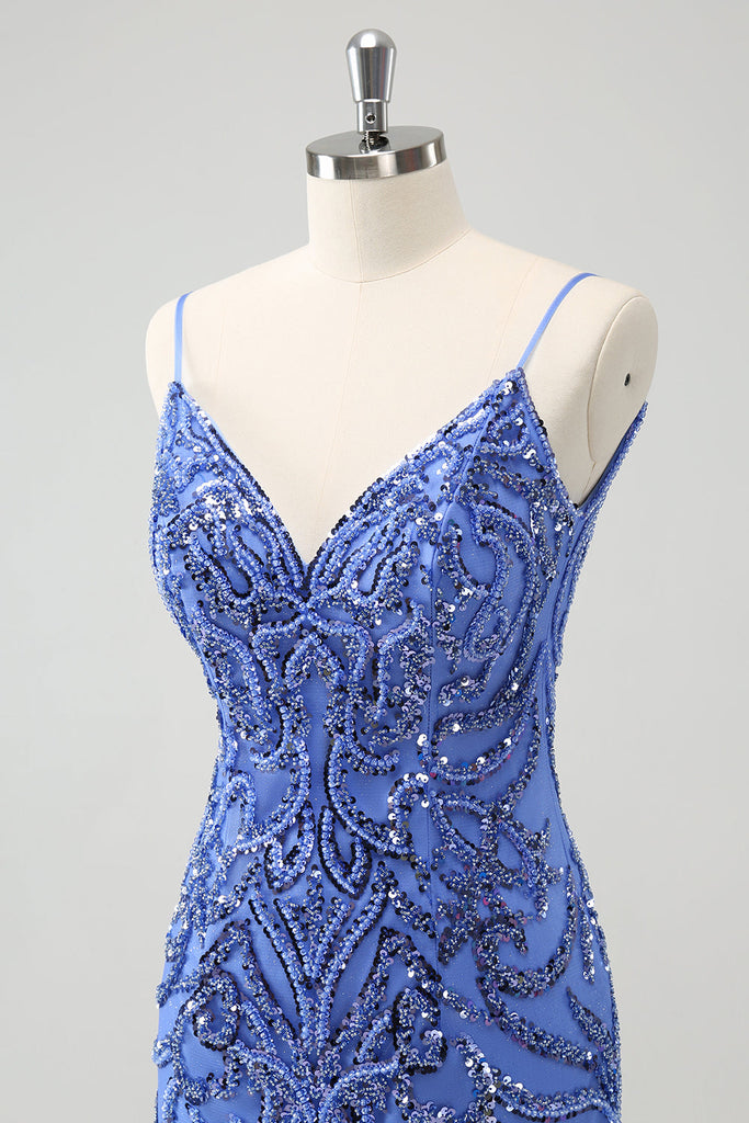 Simple Blue Spaghetti Straps Chiffon Homecoming Dress Party Dress Y8581