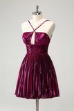 Metallic Purple A Line Short Homecoming Dress
