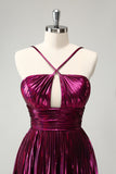 Metallic Purple A Line Short Homecoming Dress