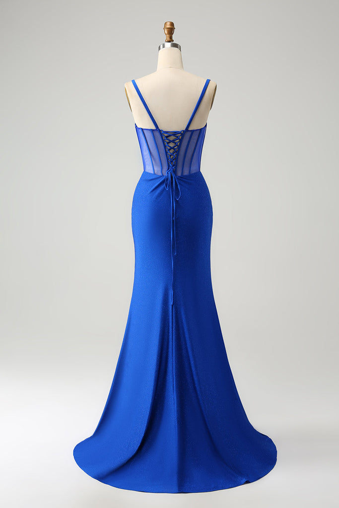 Charming Navy Blue Strapless Lace Beaded Mermaid Long Evening Dress Party Dress D1787 main image 0