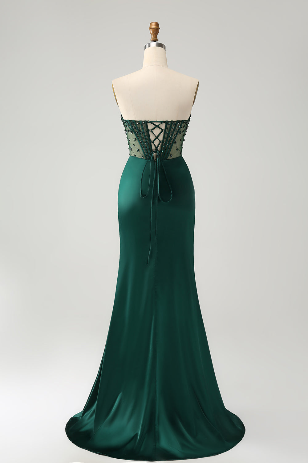 Zapaka Women Sparkly Dark Green Mermaid Long Prom Dress Strapless Beaded Corset Satin Evening Dress with Slit, Dark Green / US16W Zapaka Women Sparkly Dark Green Mermaid Long Prom Dress Strapless Beaded Corset Satin Evening Dress with Slit, Dark Green / US16W