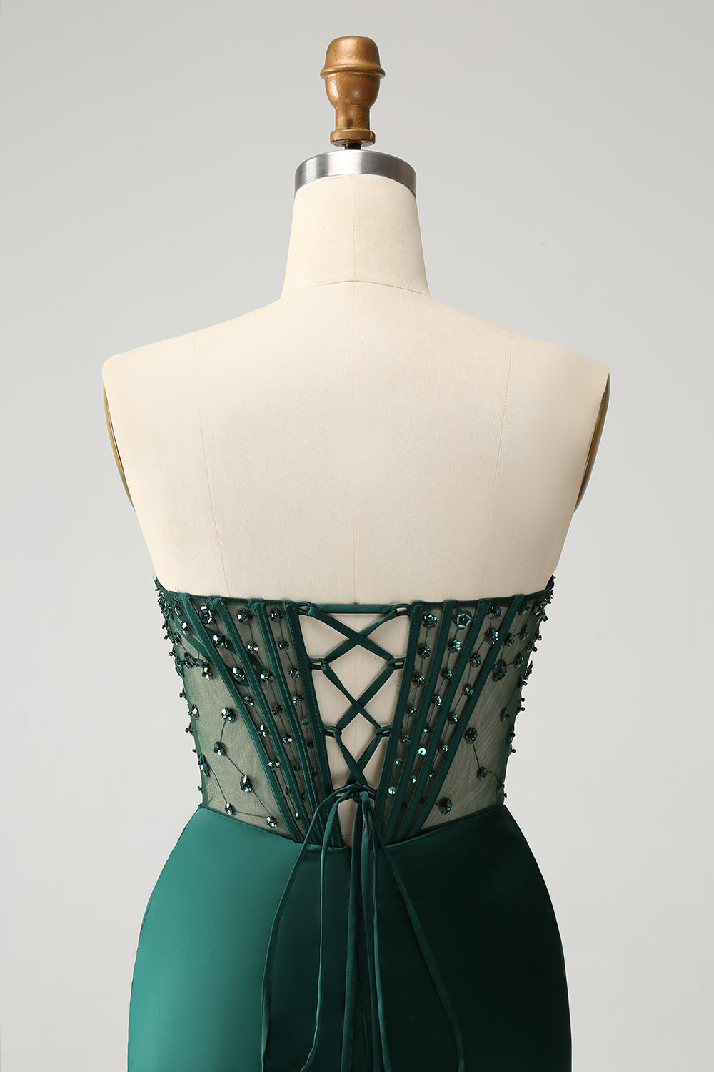 Zapaka Women Sparkly Dark Green Mermaid Long Prom Dress Strapless Beaded Corset Satin Evening Dress with Slit, Dark Green / US16W Zapaka Women Sparkly Dark Green Mermaid Long Prom Dress Strapless Beaded Corset Satin Evening Dress with Slit, Dark Green / US16W