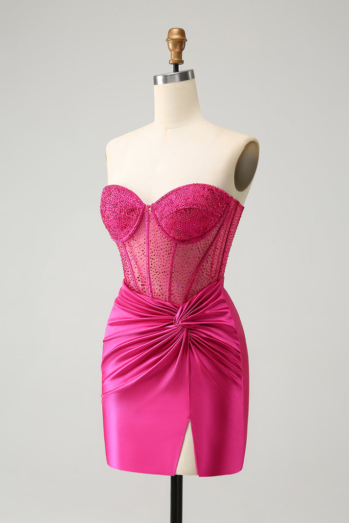 Zapaka Women Sparkly Strapless Fuchsia Tight Short Homecoming Dress ...