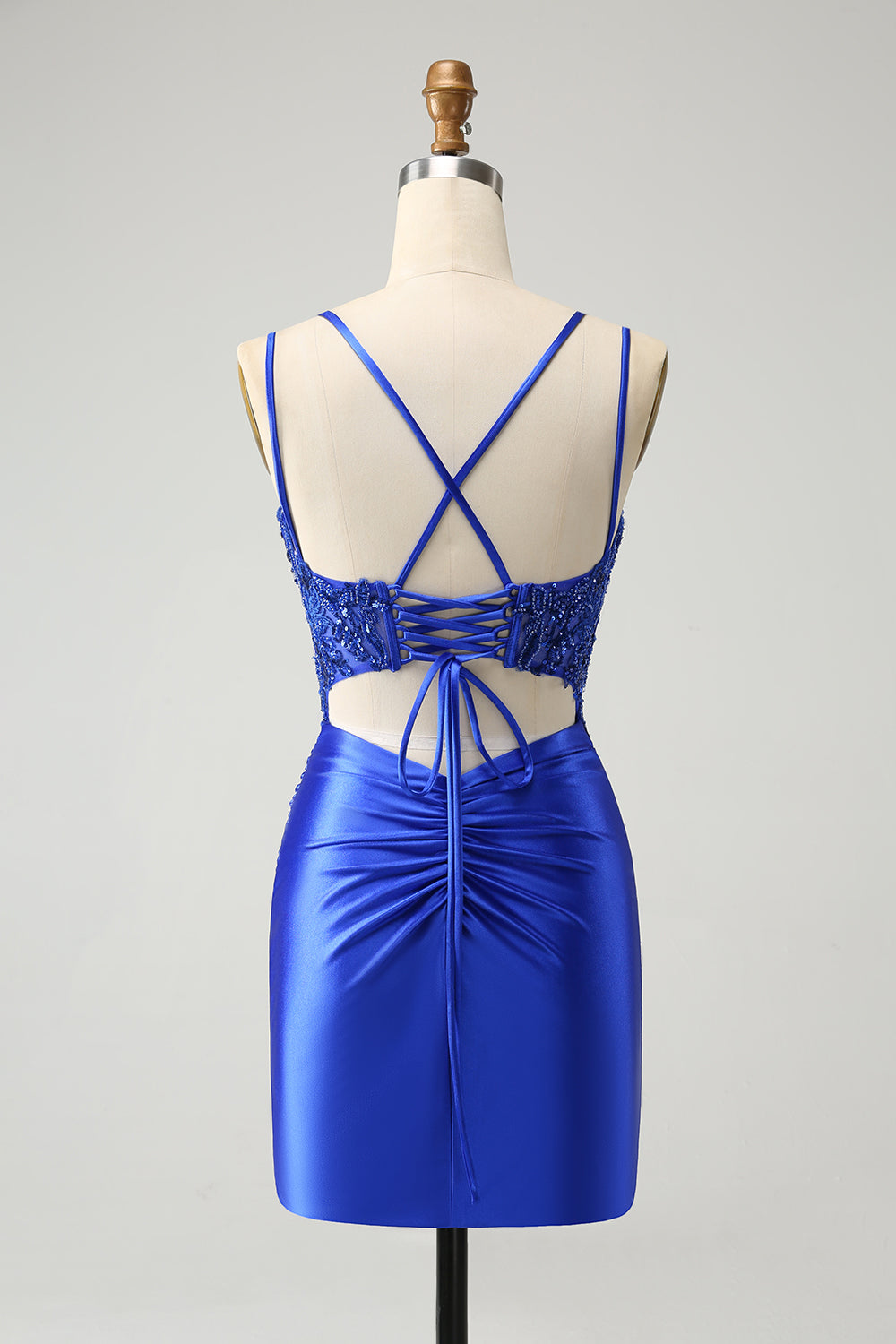 short royal blue tight dress Zapaka Women Royal Blue Tight Homecoming Dress Sequins Corset Spaghetti Straps Short Party Dress, Royal Blue / US16