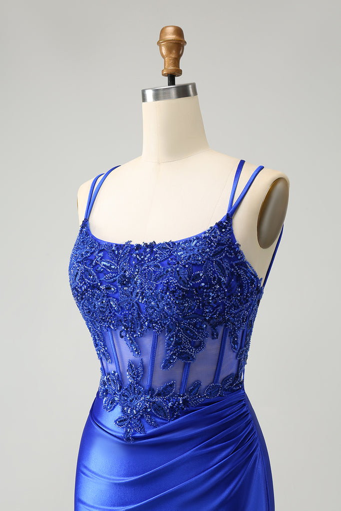 Royal Blue V-Neck Tight Short Hoco Dress with Feathers main image 1