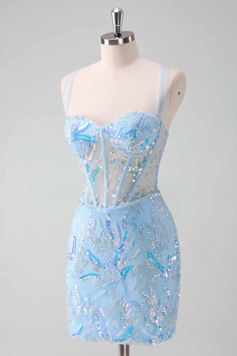 Zapakasa Women Sparkly Light Blue Corset Tight Short Homecoming Dress Lace Up Back Sequined Hoco Dress Zapakasa Women Sparkly Light Blue Corset Tight Short Homecoming Dress Lace Up Back Sequined Hoco Dress