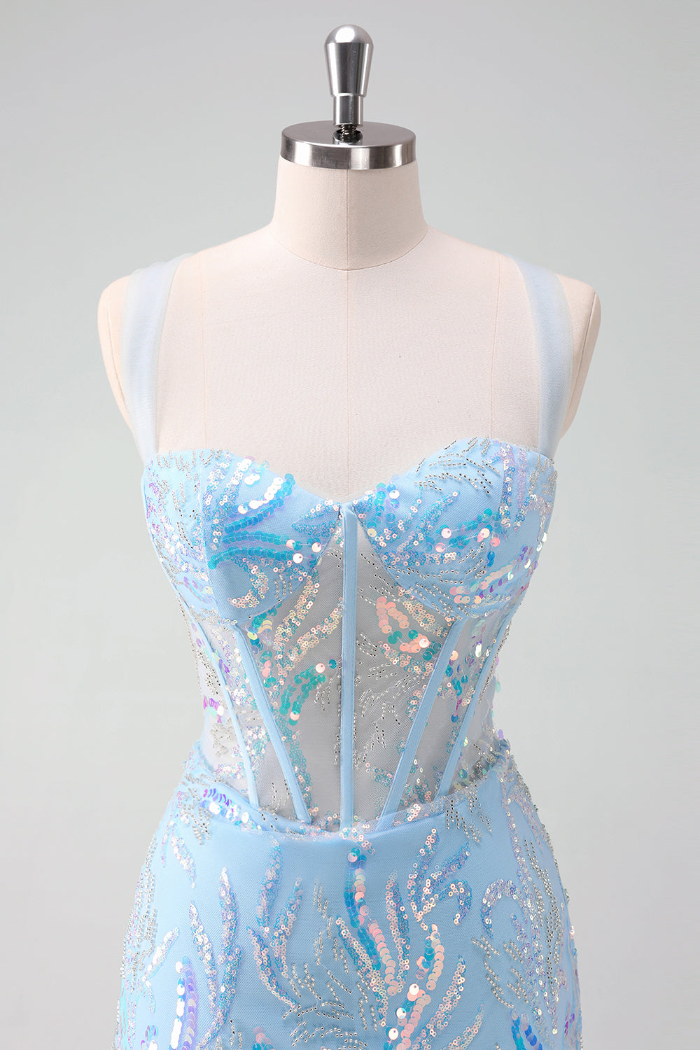 Zapakasa Women Sparkly Light Blue Corset Tight Short Homecoming Dress