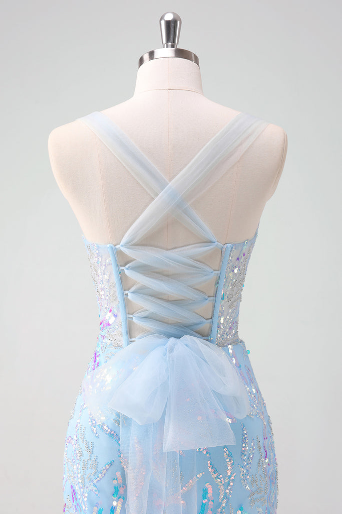 Sparkly Navy Corset Detachable Short Sleeves Tight Short Homecoming Dress with Lace
