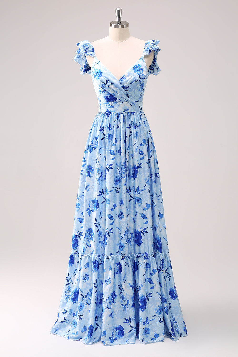 Zapakasa Women Blue Off The Shoulder Floral Bridesmaid Dress A-Line