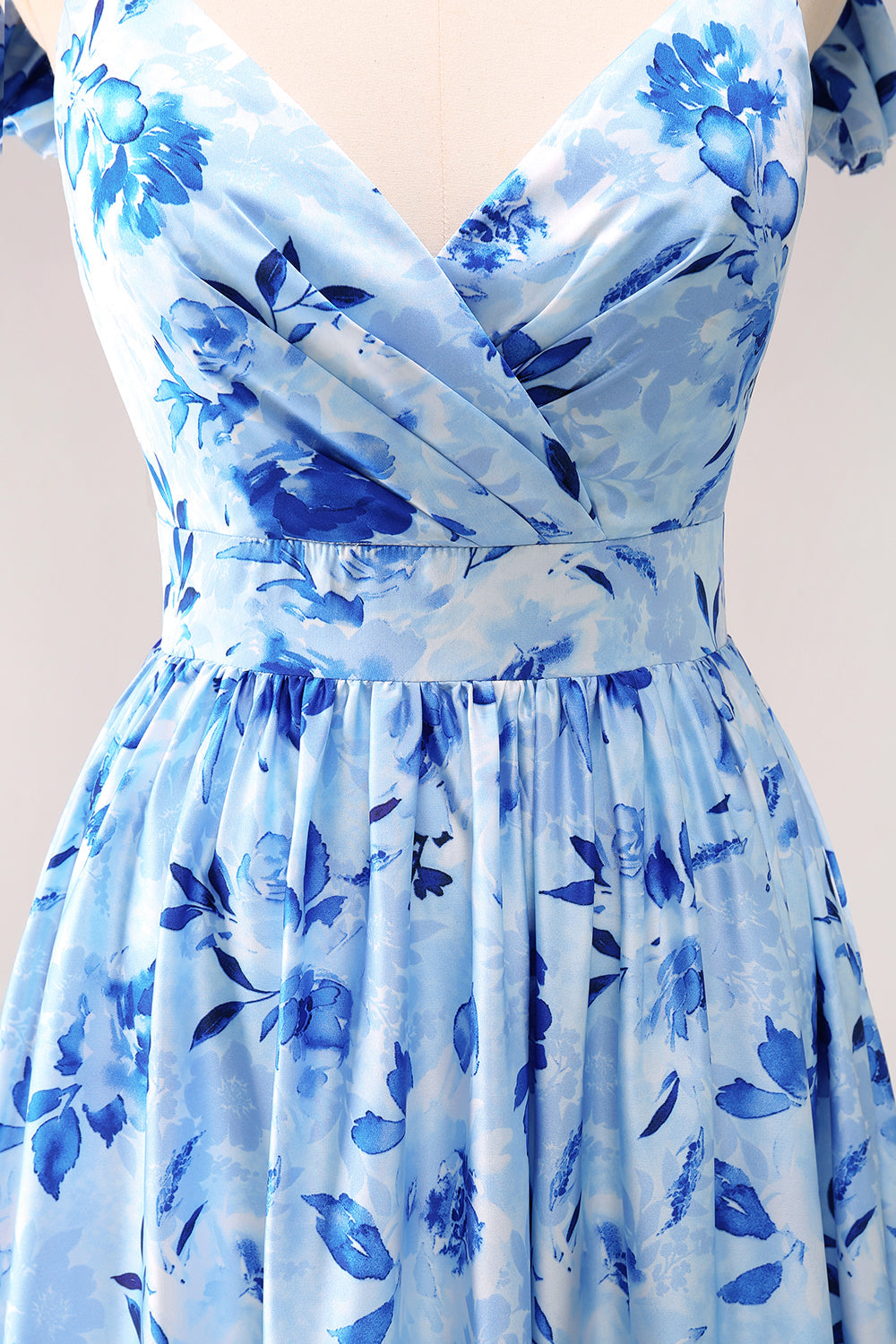 Zapakasa Women Blue Off The Shoulder Floral Bridesmaid Dress A-Line