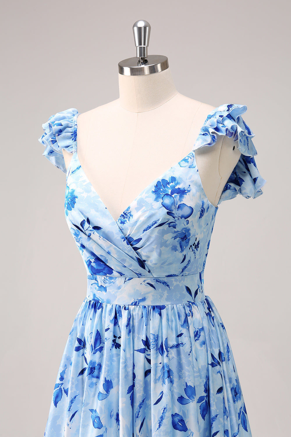 Zapakasa Women Blue Off The Shoulder Floral Bridesmaid Dress A-Line