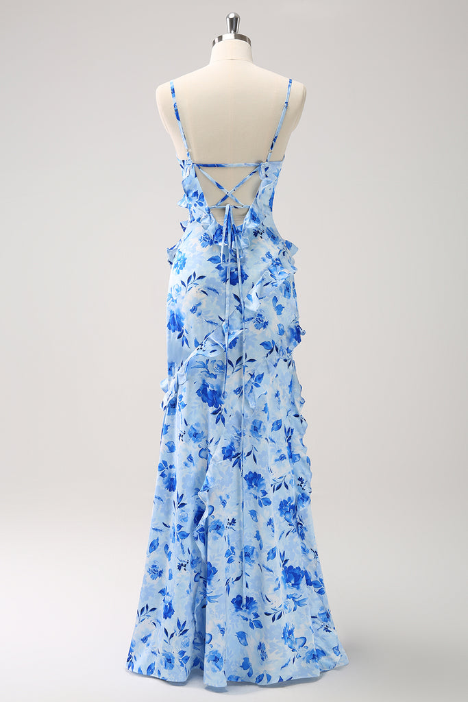 Light Blue Pleated A Line Spaghetti Straps Long Bridesmaid Dress