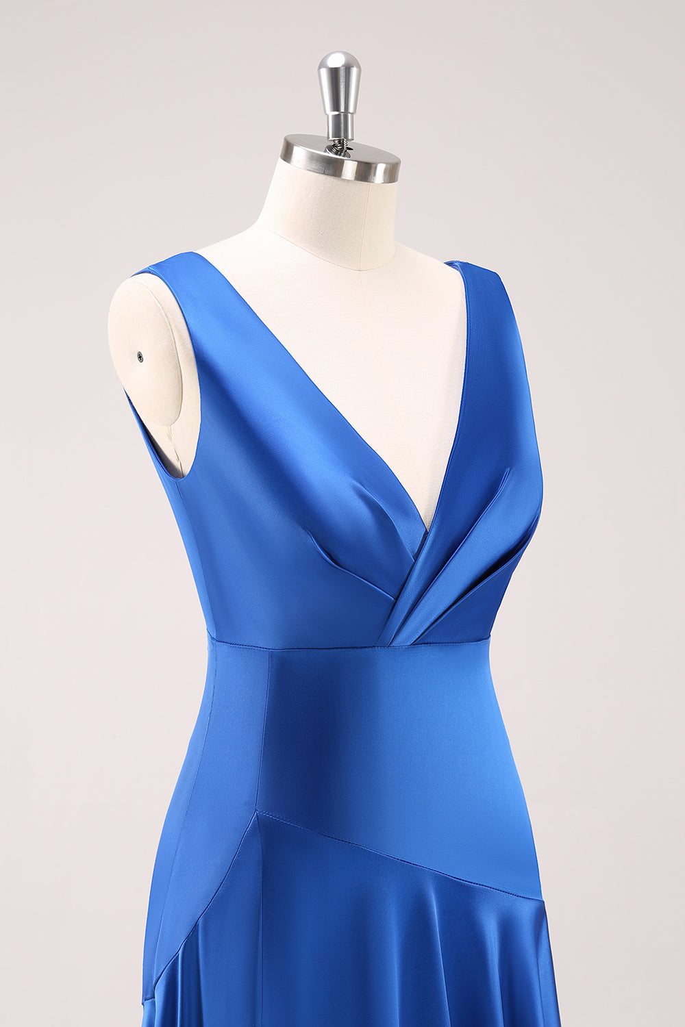ZAPAKASA Women Ink Blue V-Neck A-Line Long Bridesmaid Dress with Slit Satin Wedding Guest Dress ZAPAKASA Women Ink Blue V-Neck A-Line Long Bridesmaid Dress with Slit Satin Wedding Guest Dress
