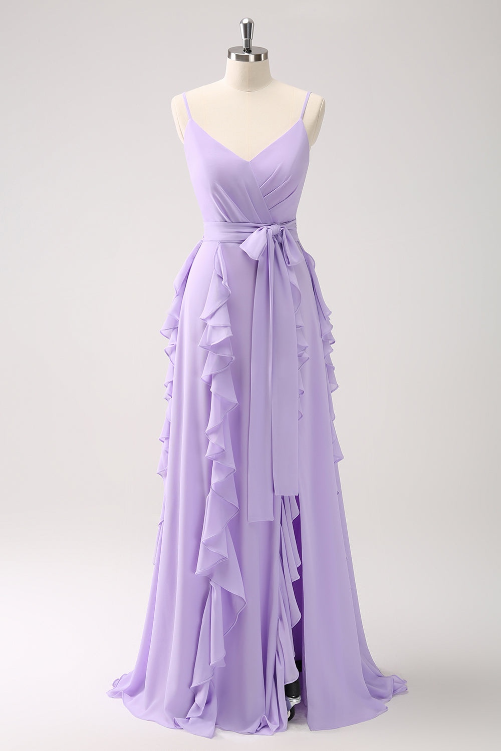 bridesmaid dresses purple Elegant Lavender Purple lace chiffon long prom dress purple bridesmaid dress Zapaka Women Lilac Ruffled A-Line