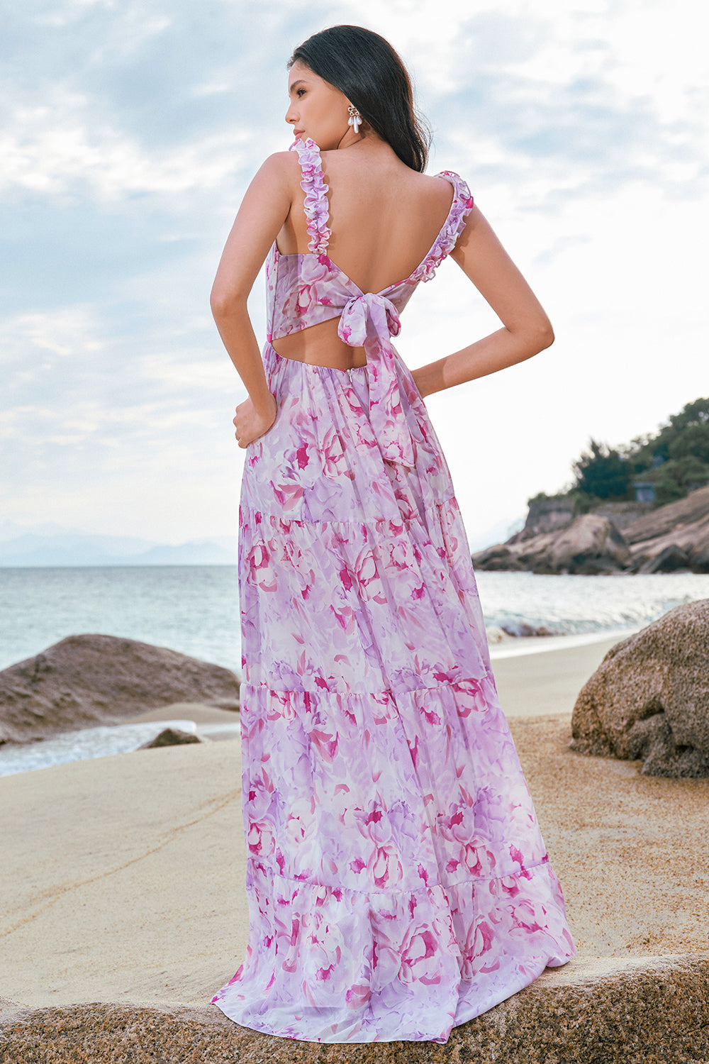 Zapakasa Women Grey Purple A Line Floral Long Bridesmaid Dress Chiffon Wedding Guest Dress Zapakasa Women Grey Purple A Line Floral Long Bridesmaid Dress Chiffon Wedding Guest Dress